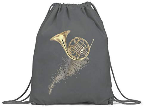 BLAK TEE Flying Musical Notes French Horn Organic Cotton Drawstring Gym Bag Grey