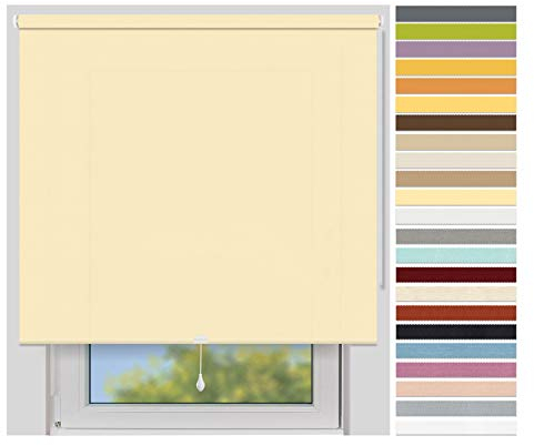 EFIXS Sichtschutzrollo Mittelzug Medium - Rollos nach Maß - 25 mm - Stoffbreite bis 180 cm, Höhe bis 240 cm - Hier: bis 120 cm x 150 cm (BxH) - vanille (4932) - lichtdurchlässig, Springrollo