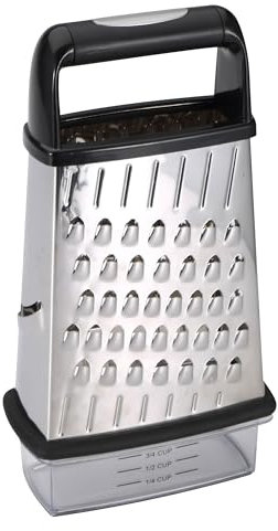 MasterPRO Foodies - Rallador de 4 Caras con Contenedor - Fabricado en Resistente Acero Inoxidable - Acabado Brillante - Fácil de Lavar y Apto para Lavavajillas - Libre de PFOA