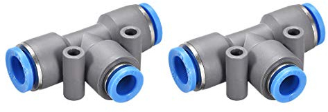 sourcing map Push to Connect Fittings T Type Tee Tube Connect 10-8mm OD Grey Push Lock 2Pcs
