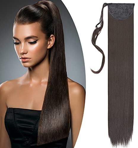 32(81cm) SEGO Coleta Postiza Larga Pelo Sintético Se Ve Natural [Castaño Oscuro] Extensiones de Cabello Clip Cola Lisa Ponytail Extension (140g)