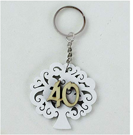 DLM-29146 (Kit 12 Pezzi) Portachiavi Albero della Vita 40 Quarantesimo Compleanno Anniversario di Nozze Segnaposto Confettata bomboniera