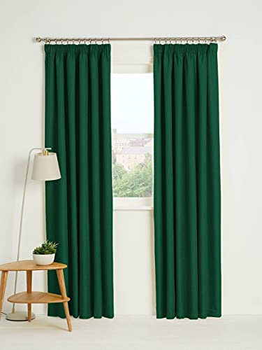 Kinfolk Textile Blackout Thermal Pencil Pleat Tape Top Insulated Pair of Blackout Curtains Including 2 Tiebacks (Emerald Green, 90 x 90)