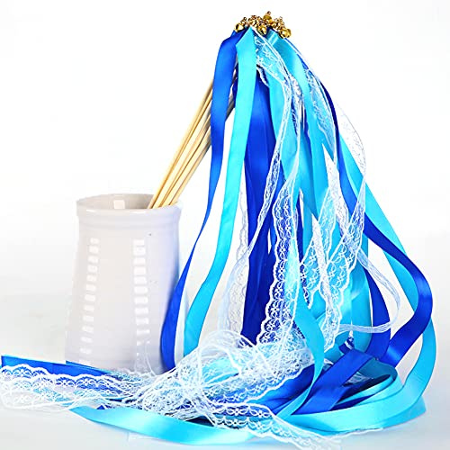 Zauberstäbe Band Für Hochzeit, 10 Stücke Hochzeit Luftschlangen Zauberstäbe, Luftschlangen Mit Glocken, Band Zauberstab, für Party, Geburtstags Dekorationen, Blau