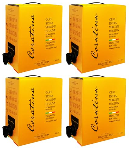 Terre di Lidia - Olio extravergine di oliva - 4 bag in box x 5L (20L) - scatola con rubinetto laterale - Filiera corta, Campagna 2025/26 - Varietà Coratina, Gusto intenso - Produzione 100% italiana