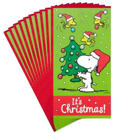 Hallmark Peanuts Pack Weihnachten Geld oder Geschenk Kartenhalter Snoopy Weihnachtsbaum (10 Karten mit Umschlägen)