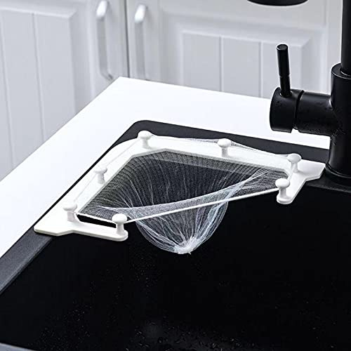 Wagoodter Colador de Fregadero de Esquina, Triangular, 3 Soporte, Multiusos (1 Soporte + 100 Bolsas de Filtro) (Blanco)