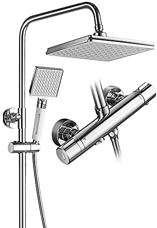 ALYHYB Thermostatisches Duschsystem aus raffiniertem Kupfer, Wandmontage, Unterputz-Dual-Funktions-Duschset mit winkelverstellbarer Regenbrause Handbrause, Verbrühungsschutz, Komplettes Duschset