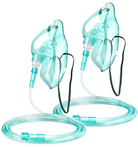 Lot de 2 masques à oxygène avec tube de 19 cm et sangle élastique réglable
