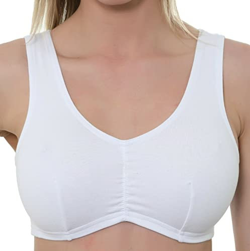 Gemm Womens Comfort Soft Cotton Bra Pull On Stretch Lycra Bra 34-48 B-DD White