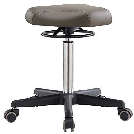 1stuff® Rollhocker Sattelhocker Drey - Hybrid-Sitz von 3 Seiten nutzbar - Sitzhöhe 53-73cm - Drehstuhl Drehhocker Praxishocker Arzthocker Arbeitshocker Bürohocker (Lederimitat schlammgrau)