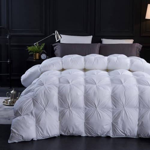 Three Geese Pinch Pleat Waterfowl Feathers and Down Comforter Palatial King Size Duvet Insert,750+ Fill Power,1200TC 100% Cotton, Premium All Seasons White Warm Hotel Comforter with 8 Tabs.
