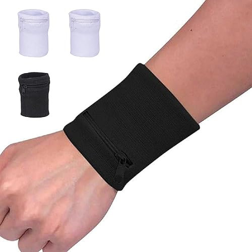 4-teilige Sporthandgelenktasche, Reißverschlusstasche für Handschlaufen, Schweißband-Handgelenkabdeckung, schlüssel, Bankkarten, Kopfhörer speichern, geeignet für Fitness, Laufen, Gehen