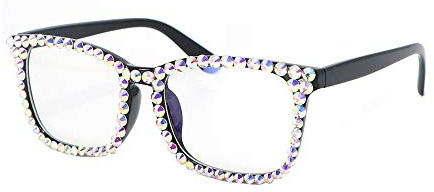 FUPRECIOUS Occhiali da Lettura Quadrati con Strass per Donne - Filtro Anti-Luce Blu per Computer e Schermi Digitali
