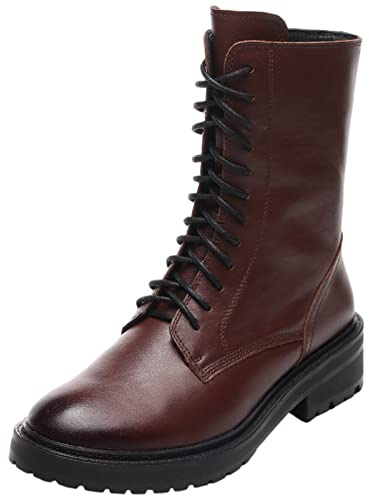 rismart Donna Stivali da Motociclista Pelle Metà Polpaccio Vintage Scarpe da Combattimento SN02932(Marrone,38 EU)