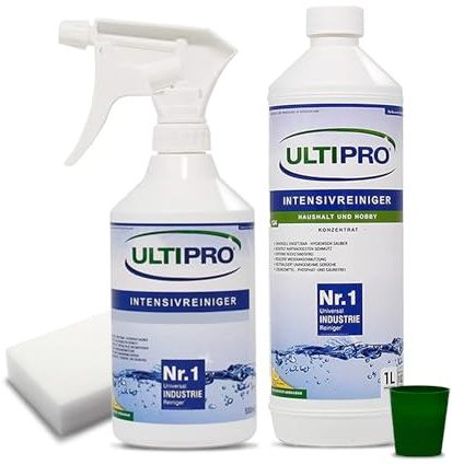 Universalreiniger Konzentrat 1000ml Set Leersprüher & Schwamm – Ökologisches Bio-Reinigungsmittel für Haushalt, Küche, Auto & Industrie ist ein vielseitiger Fettlöser, Multireiniger von Ultipro