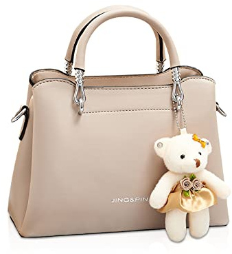 NICOLE & DORIS Handtasche Damen Klein Frauen Umhängetasche Satchel Handtasche Mode Schultertaschen PU Leder Mädchen Kuriertaschen Crossbody Bag Mini Henkeltasche mit Bär Anhänger Khaki