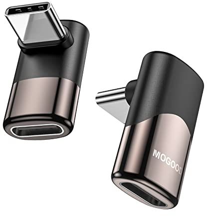 MOGOOD Adaptador USB C Macho-Hembra 90° Ángulo Recto 40Gbps 100W C.Rápida | USB4 40Gbps 8K 60Hz, aleación zinc, pack 2 uds. Para portátil, tableta, Switch, coche. Carga rápida PD100W, protege el puerto