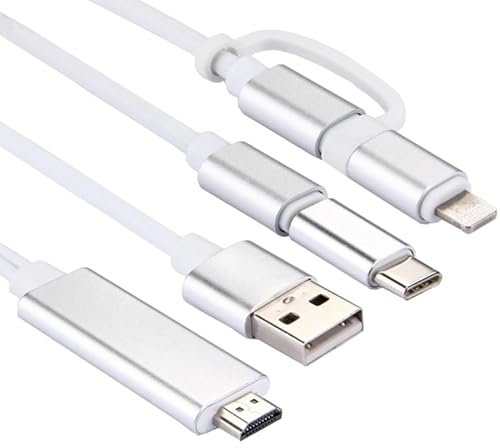High-Tech Place Câble Adaptateur 3 en 1 Micro USB & 8 Broches & Type-C vers HDMI HD 1080P HDTV (Argent)