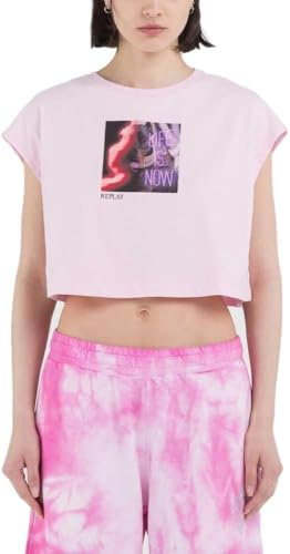 replay cropped t-shirt topp för kvinnor, 066 Bubble Pink, L
