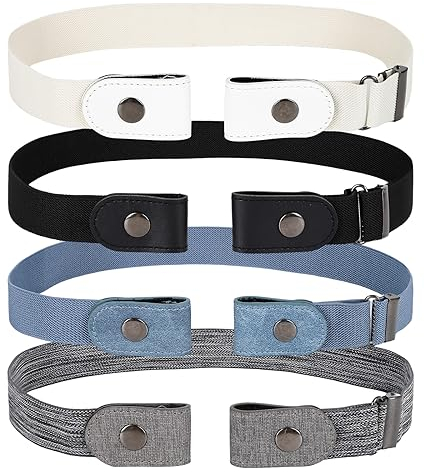 4 Stück Schnallenfreie Stretch Gürtel Damen & Herren, Unsichtbarer Elastischer Gürtel für Kleider, Jeans & Hosen - 4 Farben