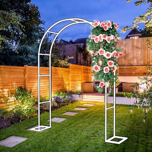 SEVSO Rosenbogen Hochzeitsbogen Gartenbogen Rankhilfe Torbogen Pergola Aus Metall Stabil Wetterfest 240Cm 180Cm 140Cm 120Cm Breit,Weiß,W1.2M*H2.2M