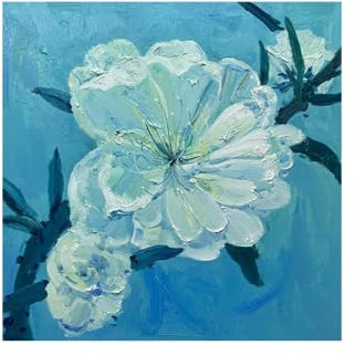 Handgemalte Acrylbilder, Moderne Abstrakte Blaue Textur Blühende Blumen Kunstwerk Rahmenlose Handölgemälde Auf Leinwand Wandkunst Für Wohnzimmer Schlafzimmer Büro Heimdekoration,140 X 140 Cm (
