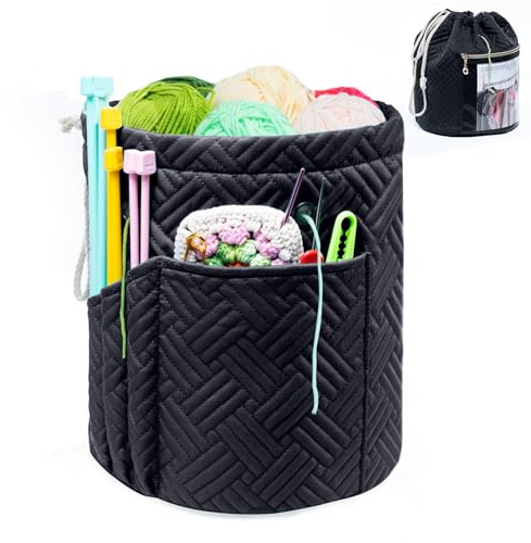 MYBAGZING Yarn Bag, Small Crochet Bag Organizer, Drawstring Yarn Storage Bags Yarn for Crocheting, Knitting Bag for Crochet Beginner,Yarn Holder, Yarn Bowl with Pocket for Crochet Accessories