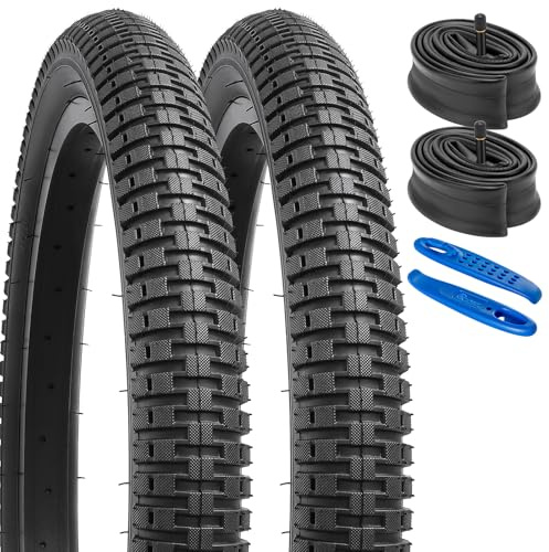 YunSCM 2 st vikbara 20 tums däck 20 x 2,125 kappa 57–406 och 2 st 20 tums slang AV32 mm ventil kompatibel mountainbikes, stadsbikes, racercyklar 20 x 2,10 20 x 2,125 20 x 2,25 cykeldäck och slang