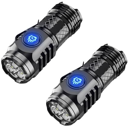 Three-Eyed Monster Mini Flashlight, LED Torch Rechargeable, Super Bright Hand Flashlight with 5 Light Modes, Thumb Flashlight,Waterproof Pocket Handlamp for Camping Outdoor (2 Black)