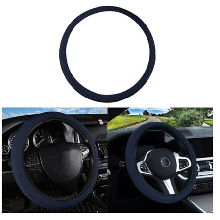 JNNJ Universal-Auto-Lenkradabdeckung, Atmungsaktive Mikrofaser Ice Silk Lenkradabdeckung, Elastische Lenkradabdeckung Ohne Innenring Für Frauen(Dunkelblau)