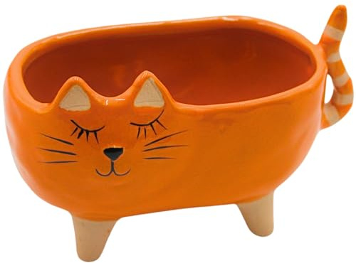 Dekohjälte24 ytterkruka – planteringskruka – blomkruka av keramik, motiv: katt i rosa, mått L/B/H: ca 16 x 8,5 x 10 cm