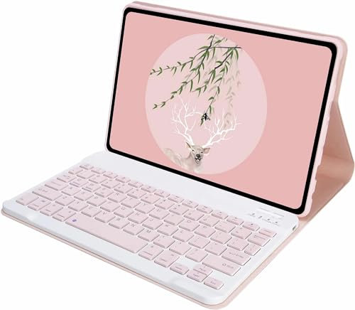 XFTeoux Keyboard Cover for Amazon Kindle Fire HD 10 Tablet 10.1 (11Th Generation 2021 Release), Soft TPU Back Cover with Magnetic Detachable Bluetooth Keyboard Case,Pink
