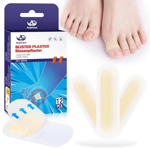 AnjoCare Cerotto Vesciche Piedi, 12 Pezzi Bende Invisibili Gel Idrocolloidale per Vesciche, Cerotti Impermeabili per Vesciche per Dita dei Piedi, Prevenzione & Guarigione Vesciche sui Talloni