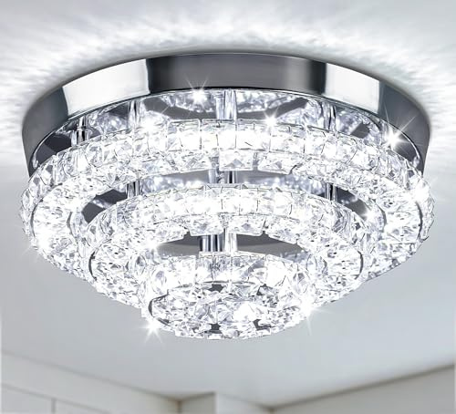 Cainjiazh11.8 Kristall-Kronleuchter Moderne Kristall-Deckenleuchte LED-Kronleuchter Semi Flush Mount Kronleuchter Kristall-Deckenleuchte für Schlafzimmer Esszimmer Wohnzimmer Flur (6500K Cool White)