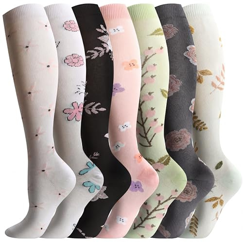 Odtmger Kompressionsstrümpfe (7 Paar) für Damen und Herren, Durchblutung, 20-30 mmhg. Die hohen Socken sind die beste Unterstützung für Laufen, Radfahren, Schwarz, Größe