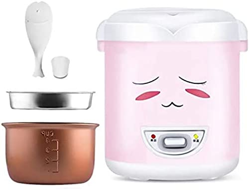 Mini cuiseur à riz et cuiseur vapeur 1 L, multifonction portable, convient pour 1 à 2 personnes, pour la maison, le bureau, le dortoir et les voyages, rose