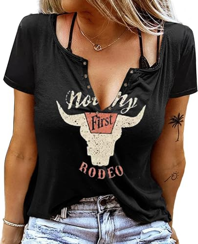Sxkayxr Womens Summer Graphic Tee Shirts Cowgirl Country Concert Outfits Shirts Casual V Neck Short Sleeve Shirts Tops