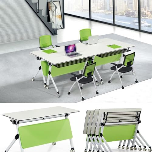 Zusammenklappbarer Konferenztisch für 8 Personen, runder Büro-Tisch mit Rollen, tragbarer Trainingstisch für Studium, Arbeit und Esszimmer, anpassbar, Grün (1200 x 550 x 750 cm, 1400 x ...)
