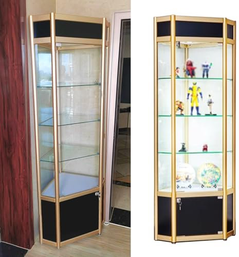 WWERTYY 70 cm hohe Eckvitrine für Sammlerstücke, abschließbare, verstellbare Vitrine aus Glas für das Wohnzimmer, Vitrine für Figuren/Spirituosen/Bücher/Trophäen (180 x 40 x 40 cm)