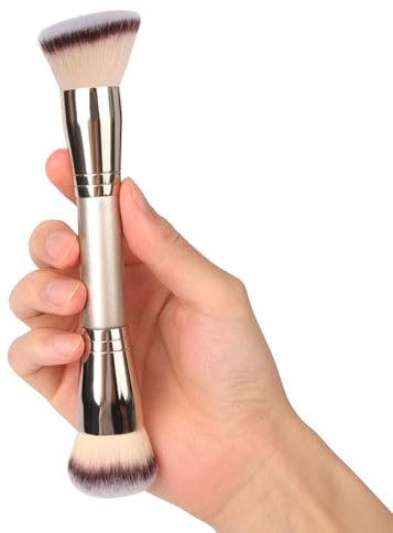 LunarCharm Pennello per fondotinta con due estremità, pennello rotondo e angolato, per una perfetta miscelazione e applicazione di liquidi, cipria, crema e fard