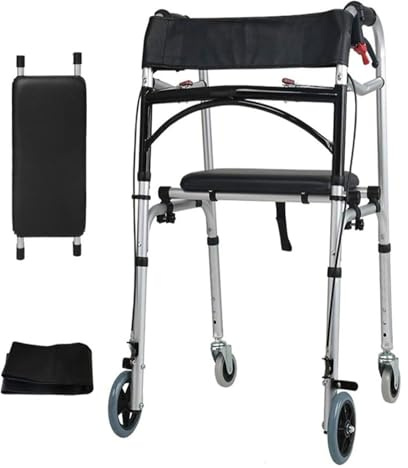 Gehgestell, Gehhilfe, Gehbock für Senioren, Mit Rollsitz, Handbremsdesign, einstellbarer Höhe, maximale Tragfähigkeit 250 Pfund