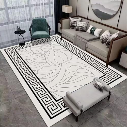 RUGMRZ Kurzflor Teppich Bodenschutzmatte 200x250CM Bettvorleger Wohnzimmer groß Grau Schwarzer moderner geometrisch gestreifter waschbar