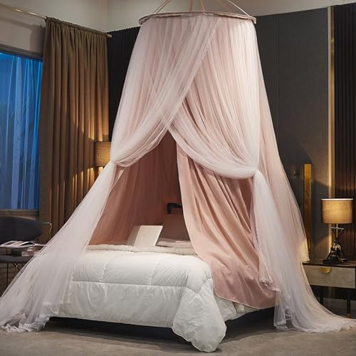 Koomuao Baldachin Kinderzimmer,Betthimmel babybett für Schlafzimmer,Groß Hängende Rund Princess Insektennetz Moskitonetz,für Spiel Lesen Schlafzimmer Ankleidezimmer,Saumlänge ca. 270cm (Rosa)