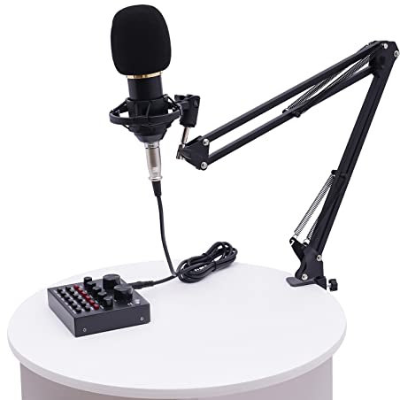 DHQCQL Kit de podcast para PC, micrófono con tarjeta de sonido en vivo controlador DJ y micrófono BM800, micrófono para videojuegos con brazo para podcasting, grabación, YouTube, Home Studio, Voice