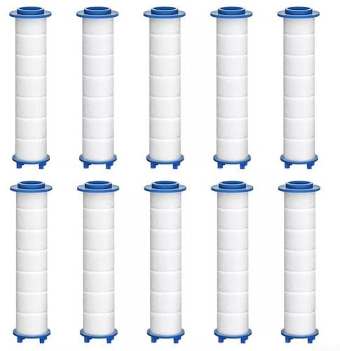 Pommeau de douche, filtre à eau, douchette, cartouche filtrante en coton PP, remplacement pour dureté de l'eau, calcaire, chlore, métaux lourds, fluor, 10 pièces, blanc, 8 x 2,4 cm
