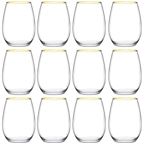 Queensway 350ml Gold Rim Hi-Ball Glasses Elegant Tumblers for Water, Juice, Cocktails & Spirits, Premium Glassware Set for Home Bar, Dining & Entertaining Set of 12