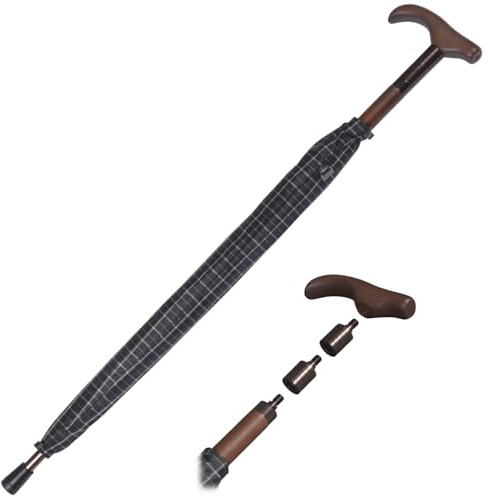 iX-brella Sombrilla ajustable con mango de madera, Cuadros negro, 105 cm