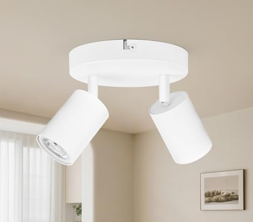 GeyouLux LED Ceiling Spotlight 2 Way, GU10 Spotlights Ceiling Lights Rotatable, Modern White Round Ceiling Spots for Kitchen Bedroom Living Room, Bulb Not Included