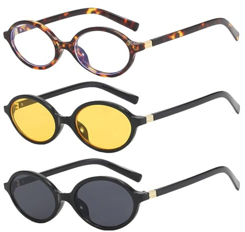 JSTHHTT 3 StüCk Retro-Brillenrahmen Ohne SehstäRke, Vintage Trendy Oval Sonnenbrille Set Vintage Quadrat Brille, Modische Retro-90er-Vintage-Brille FüR Damen